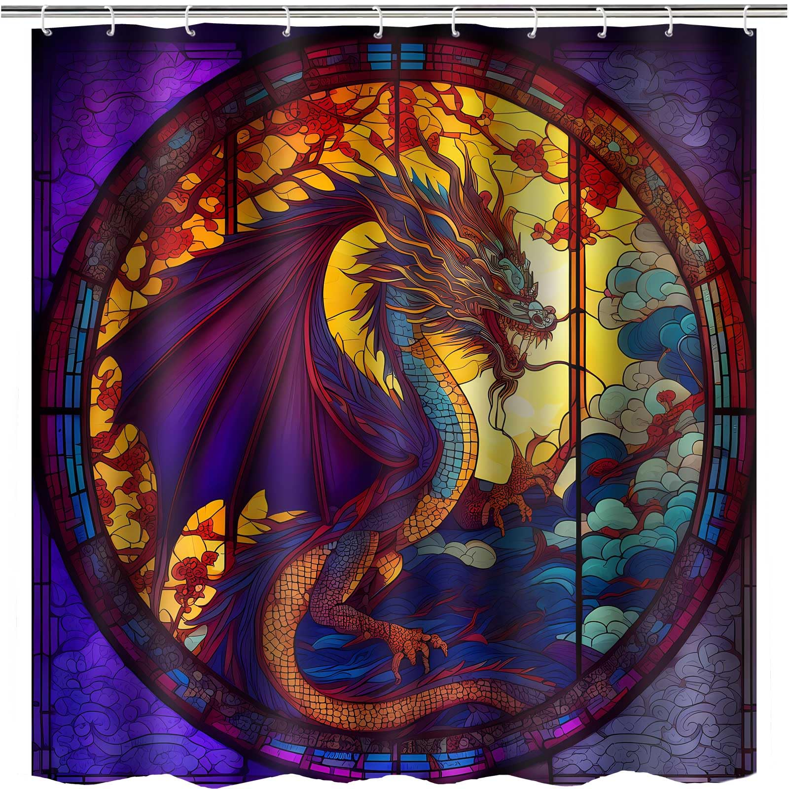 TERSUM Duschvorhang Mit Asiatischem Drachen-Design – Wasserdicht, 152x183 Cm, Inkl. 10 Haken