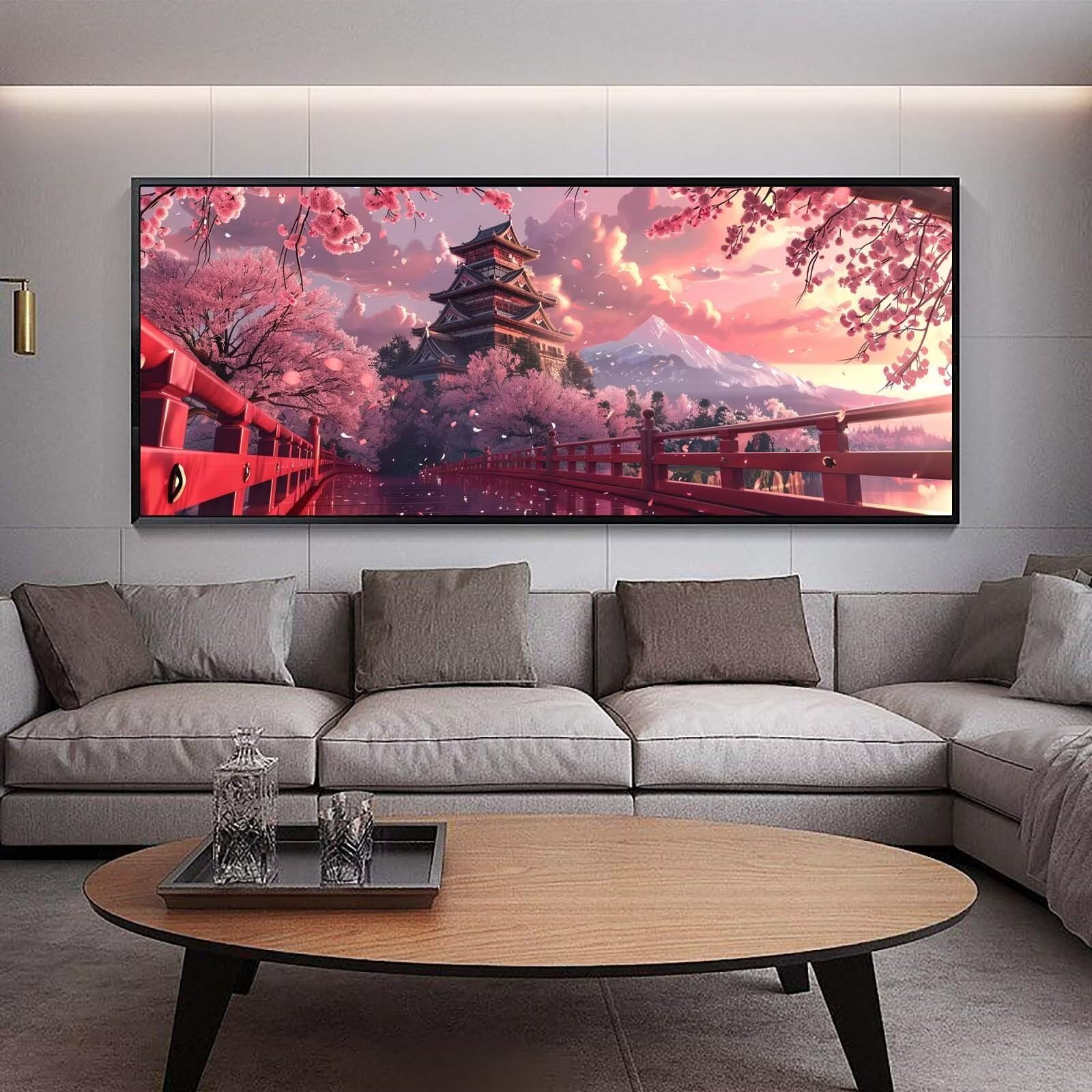 Diamond Painting Groß xxl 160 x 80 cm Rosa Diamant Painting Bilder Erwachsene Malen nach Zahlen Landschaft DIY Voll Round diamond painting zubehör Set für Wohnzimmer und Schlafzimmer Wanddeko B48