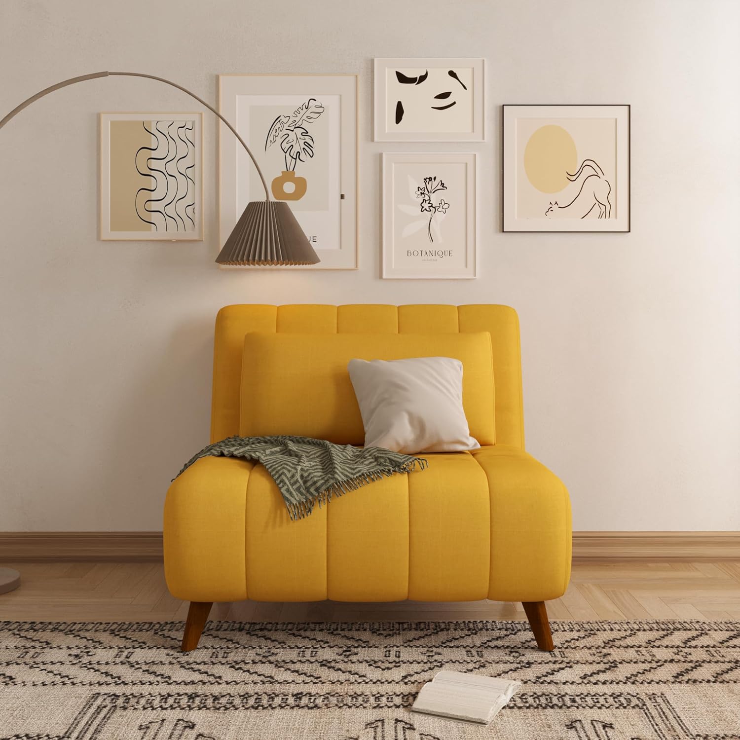 Artdeco Home 40" W Convertible Futon Chair with Matching Pillow(s) for Small Space Living Room and Apartment (09 Mustard)