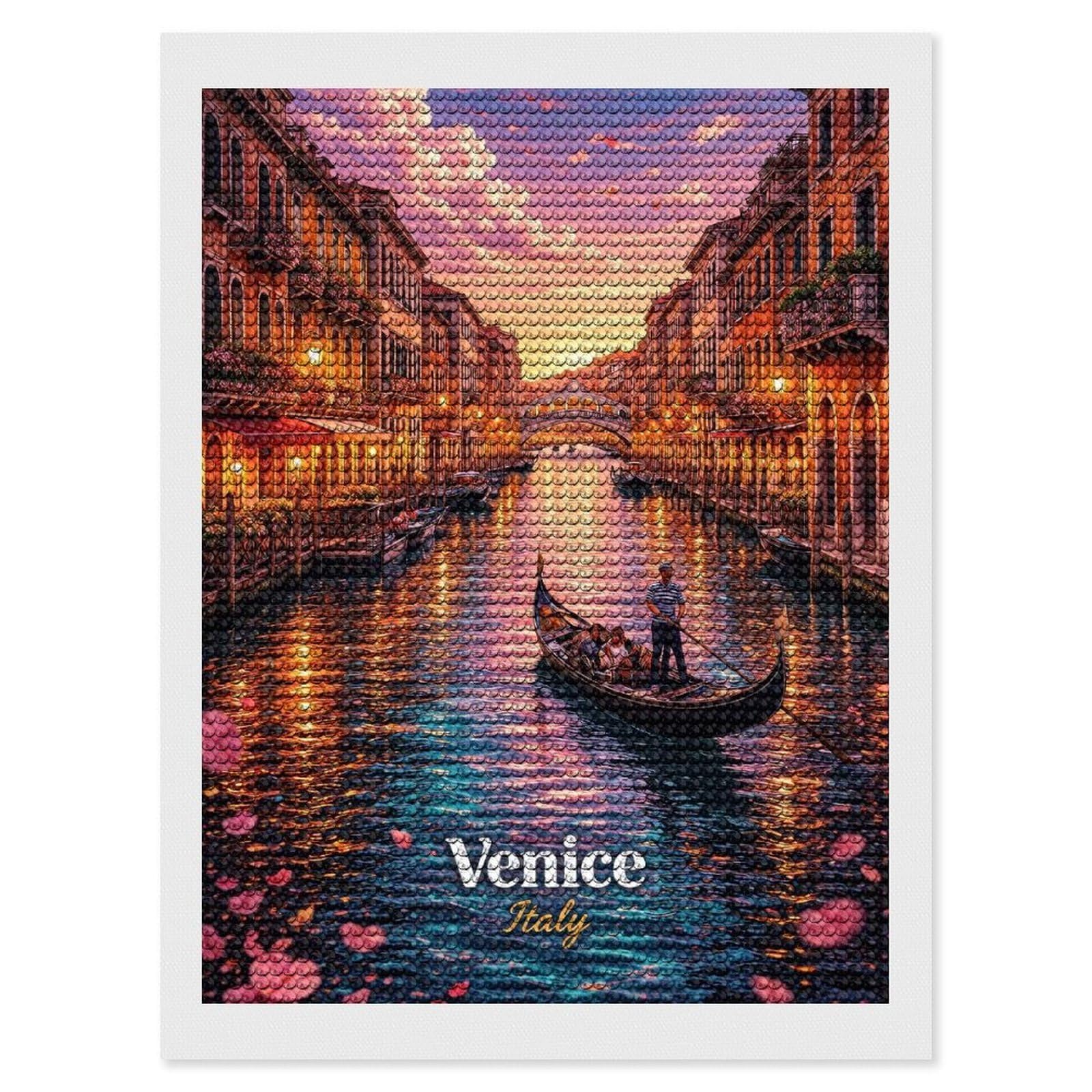 Junmoney Venice Canal at Sunset Diamond Painting Set 12"x16", Neat Printed Canvas, with Tool Kit, Bedroom Decor, Gift Idea, Complete Accessories
