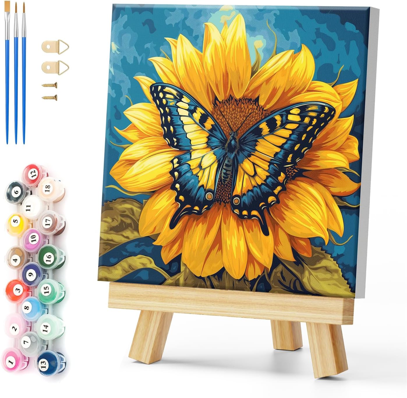 Natuyalo Framed Paint by Numbers on Canvas Flowers Acrylic Paint by Numbers Kits for Adults Beginner Butterfly on Sunflower Pictures Painting Kits Ideal Gift Home Wall Decor 12x12 Inch