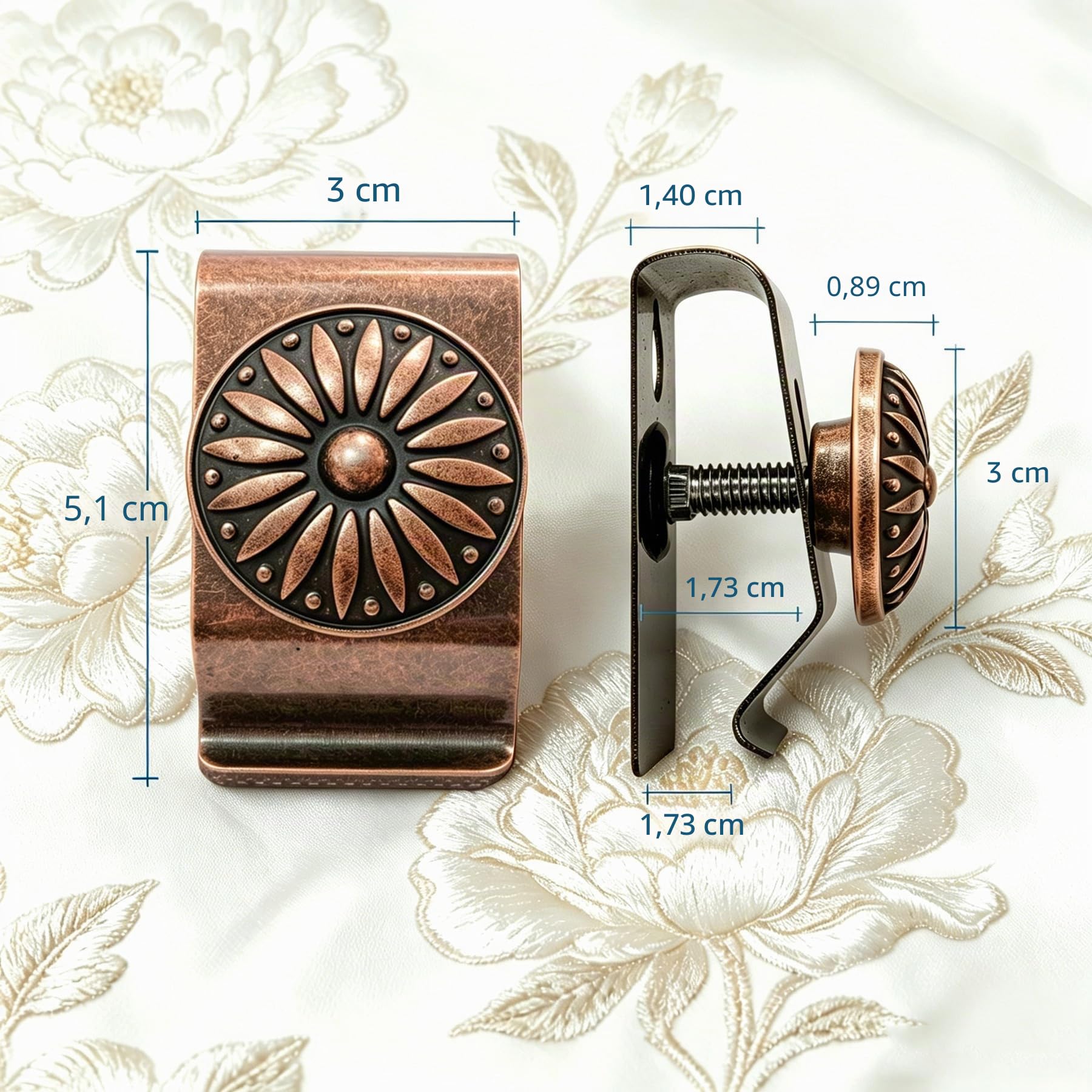 Lot de 2 pinces à suspendre au mur pour tapisserie, 3,1 x 5,1 cm, pinces en métal pour accrocher des tapis, tapis (bronze)