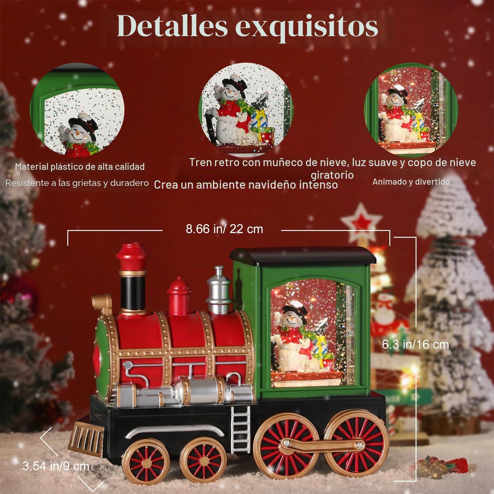 Lewondr Bola de Nieve Musical Navidad, Tren y Muñeco de Nieve Brillo Remolinoso Agua, Globo con Temporizador 6 Horas, Decoración para Navidad Hoildays Año Nuevo