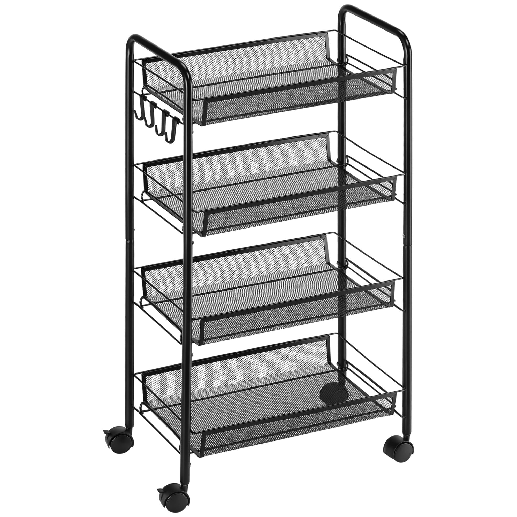 HOMCOM Carrello da Cucina Salvaspazio a 4 Livelli con Cestini a Rete, Carrello Portaoggetti per Salotto e Camera in Acciaio, 45x26.5x84 cm, Nero