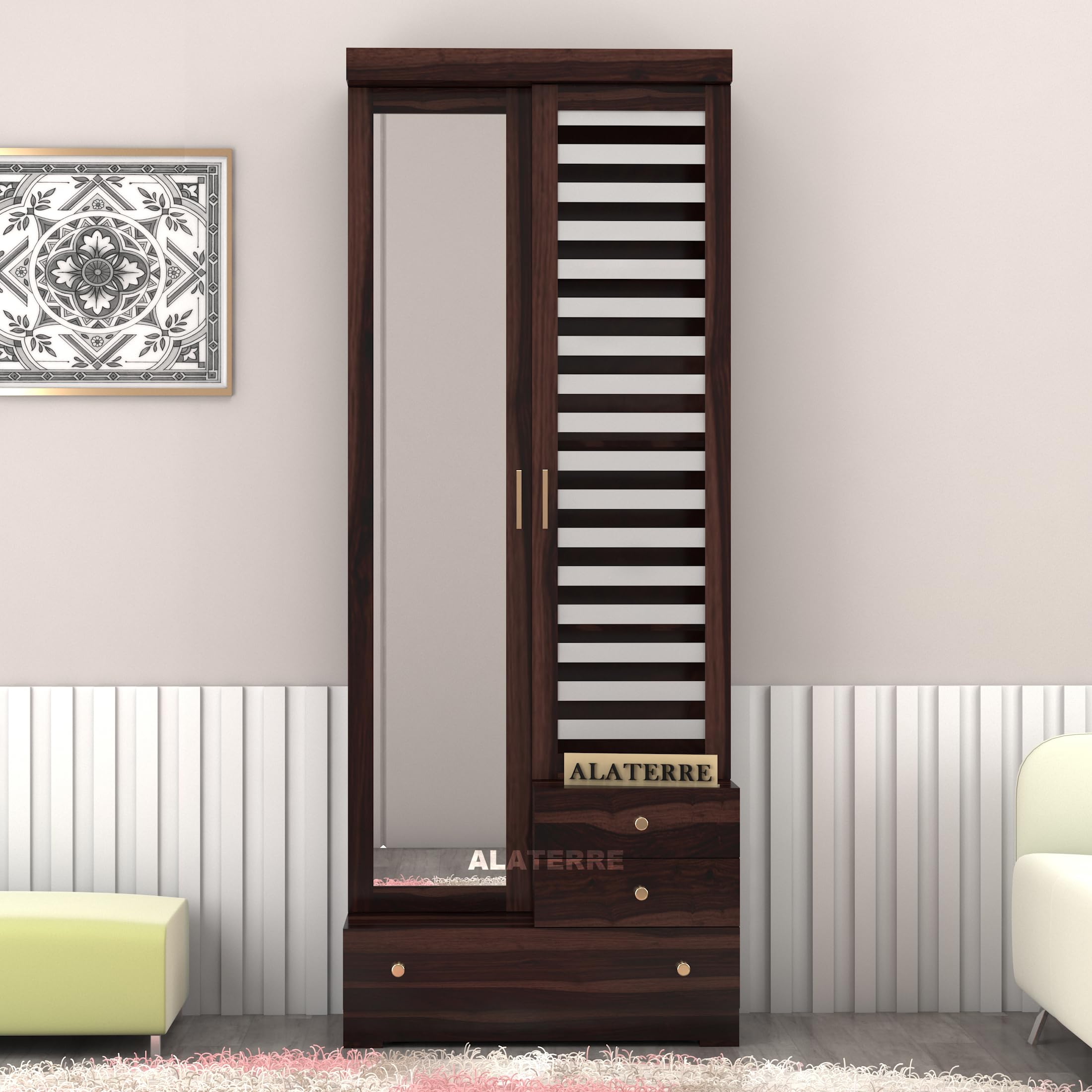 Sheesham Wood Dressing Table with Double Door | Wooden Dressing Table | Sheesham Wood | Bedroom Furniture (Walnut)