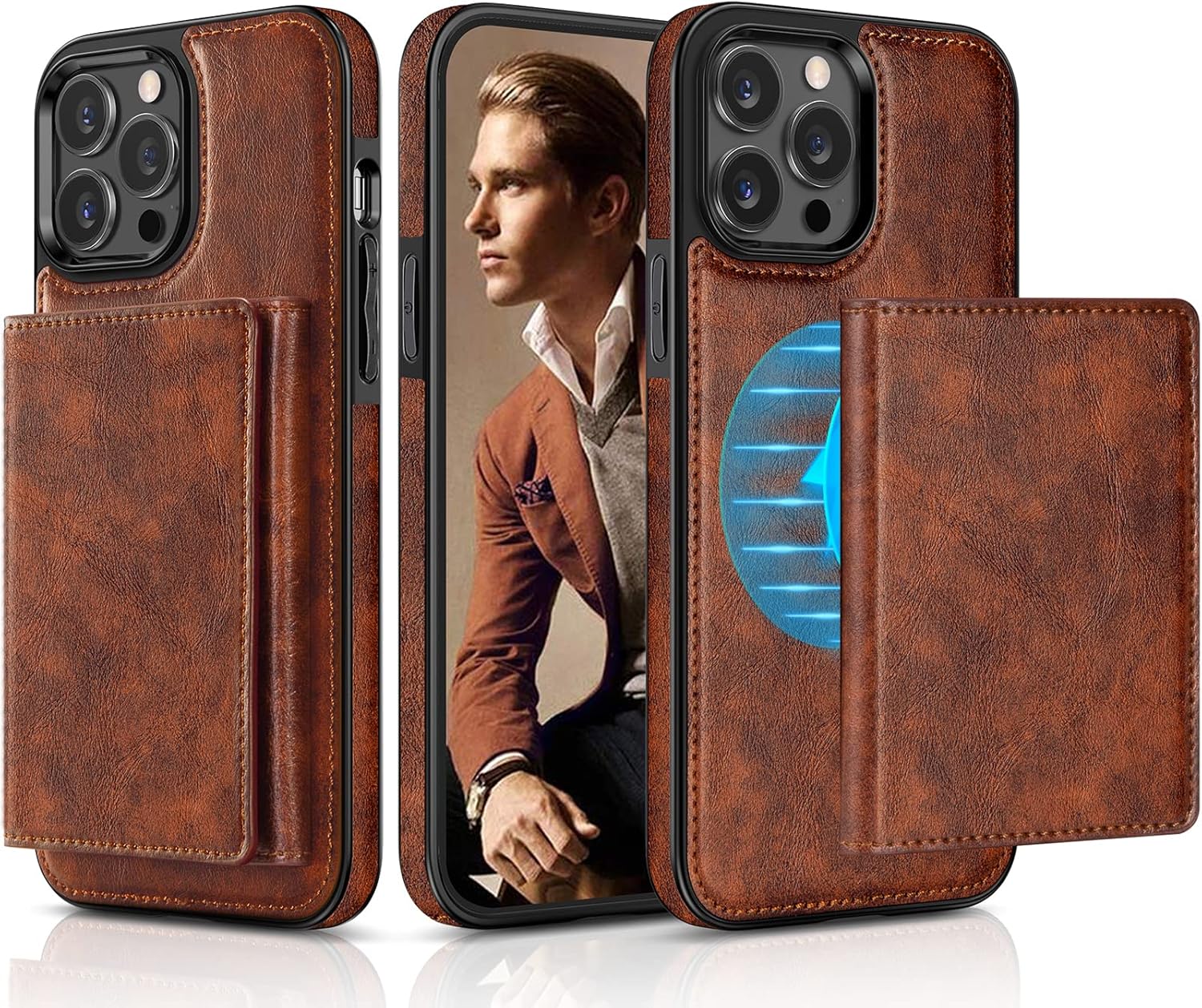 LOHASIC for iPhone 13 Pro Max Wallet Case, Premium Leather Cover Compatible with Mag Safe Charger Magnetic Detachable Wallet 5 Card Holder Kickstand Protective Phone Case for Men 6.7 inch