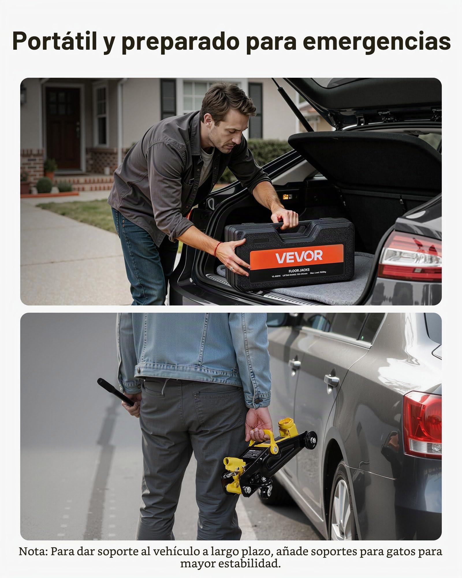 VEVOR Gato Hidráulico de Perfil Bajo Capacidad de Carga de 1,5 T, Gato de Acero para Coches, Bomba de Elevación Rápida de Un Solo Pistón, Rango de Elevación 130-310 mm, para Automóviles, Vehículos