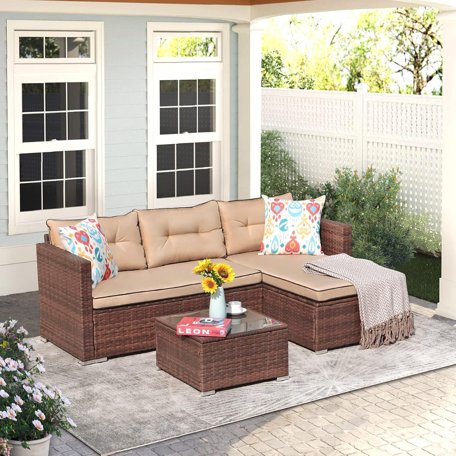 JOIVI Outdoor Patio Furniture Set, Small Sectional