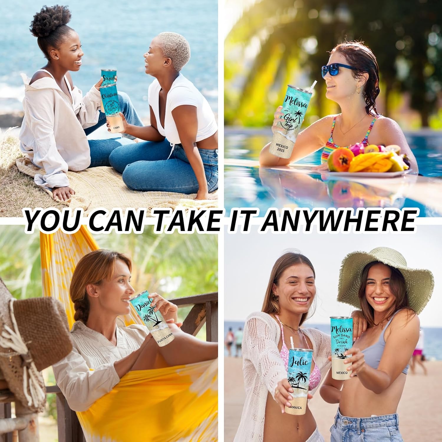 Personalized Girls Trip Tumblers Beach Travel Tumbler with Names Girl Weekend Birthday Vacation Cruise Cups 2025 Bachelorette Trip Gift Personalized Tumblers for Women,Besties,Wife - Image 5