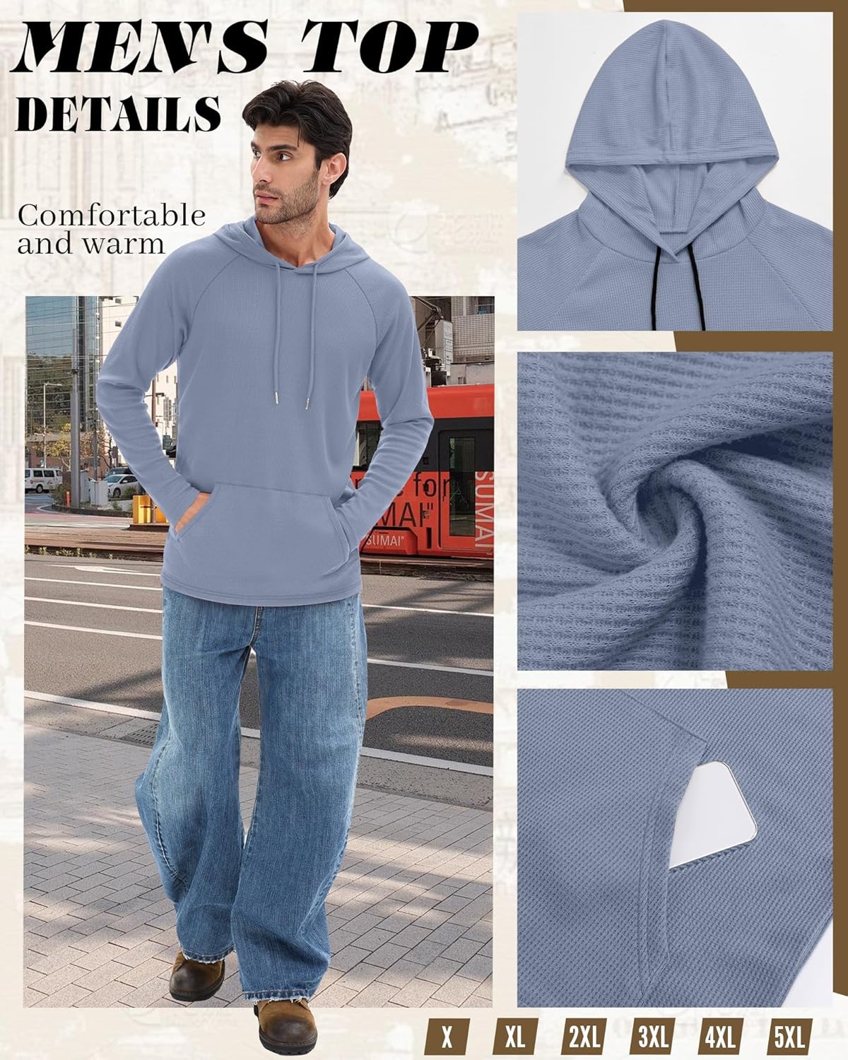 3 Pack Men's Big and Tall Hoodies Long Sleeve Waffle Knit Sweatshirts with Pocket Casual Workout Pullover - Image 4