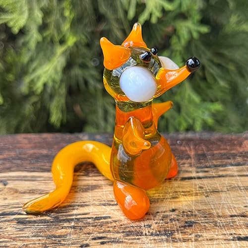 Figura de zorro de cristal – Miniatura soplada a mano estilo Murano – Adorno de zorro coleccionable para estante o escritorio – Regalo para los