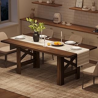 GarveeHome Dining Table for 6-8, 71" Long Large Wooden Farmhouse Kitchen Table with Thick Sturdy Frame, Rectangular Dining Room Dinner Table with Stable Triangular Legs for Kitchen,Office,Rustic Brown