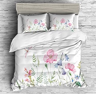 REALIN Colorful Dragonflies Bedding Aerial Spirits Dragonfly Duvet Cover Set Girl Boy Kids Bed Sets 2/3/4PCS Quilt Covers/Sheets/Pillow Shams,Twin/Full/Queen/King (A,Full-200x229cm-3PCS)