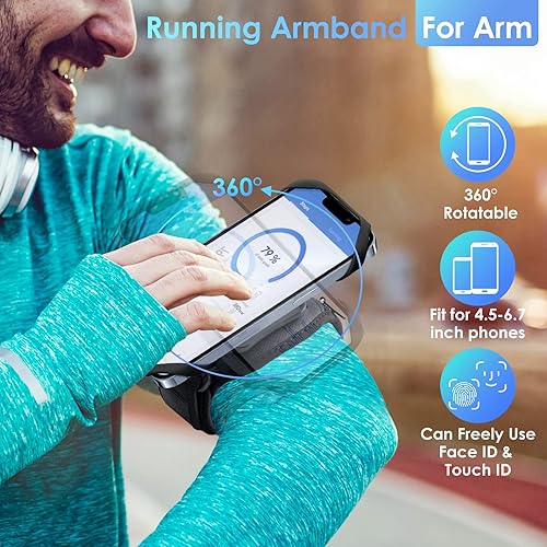 Miniatura 7 de Brazalete para correr, soporte para teléfono, brazalete deportivo giratorio de 360 y desmontable, con bolsillo para auricularesefectivo para iPhone
