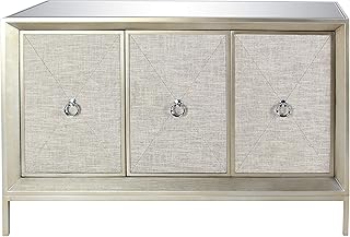 Deco 79 Wood Upholstered Front Panel 1 Shelf and 3 Doors Cabinet with Mirrored Top and Ring Handles, 47