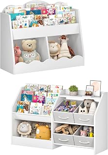 CHOEZON Kids Bookshelf and Children's Bookcase Bundle, Wooden Book Organizer, Toddler Bookshelf, for Kids' Room, Nursery, Bedroom, MCW15WB-MCW19WB