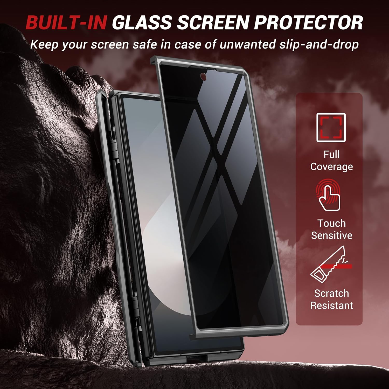 TONGATE 360° Spin Magnetic Stand for Z Fold 7 Case with Privacy Screen Protector, [Compatible with Magsafe] [Anti Spy] [360° Ring Holder]Full-Body Shockproof Case for Samsung Galaxy Z Fold 7, TiBlack