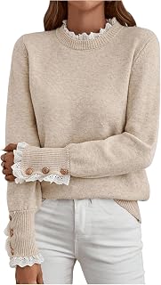 MakeMeChic Women's Fall Sweaters Lace Peplum Mock Neck Cozy Sweater Pullover Price In India