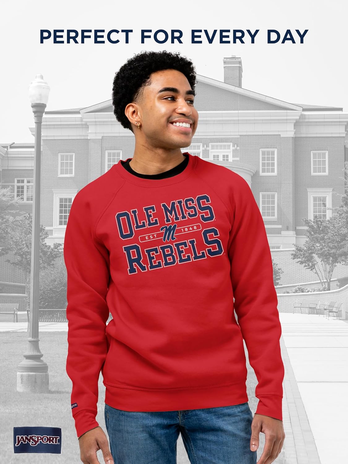 JanSport NCAA Officially Licensed Rival Crew Sweatshirt, Long Sleeve Graphic Pullover for Men, Women, Cotton-Polyester Blend