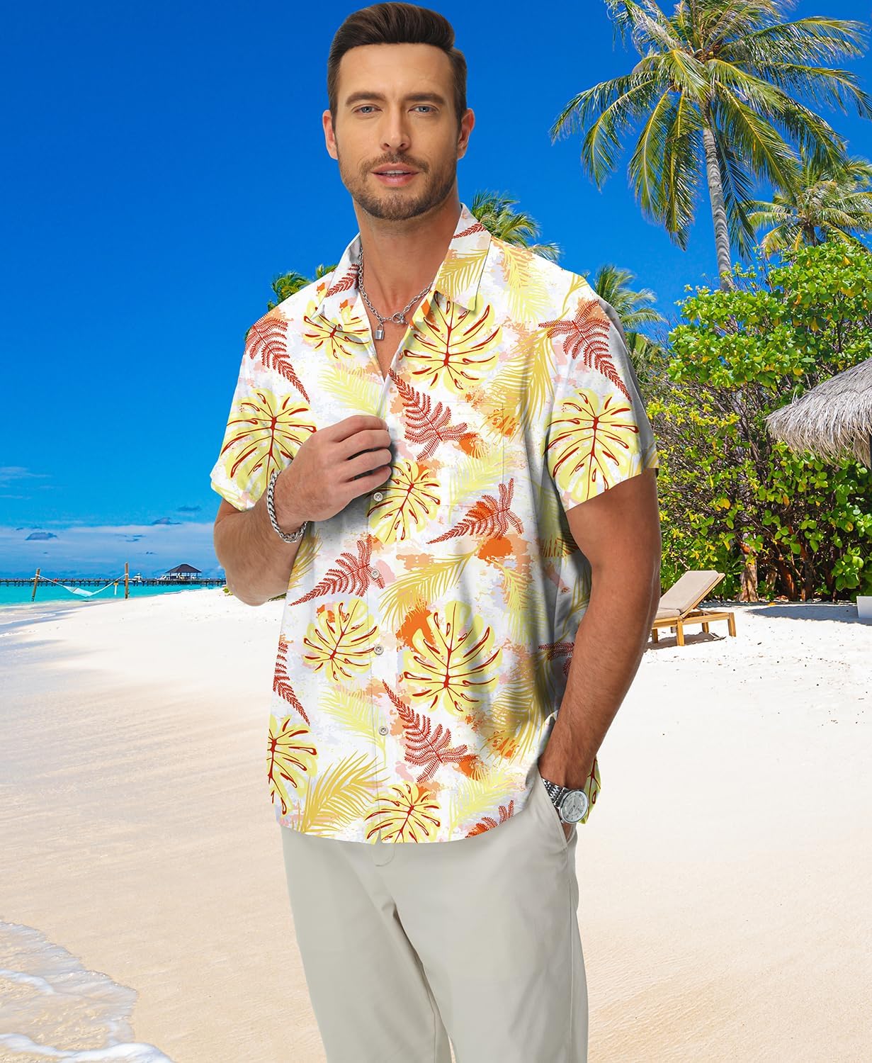 KYKU Men's Hawaiian Shirt Short Sleeve Button Down Casual Tropical Summer Beach Vacation Shirts with Pocket - Image 2