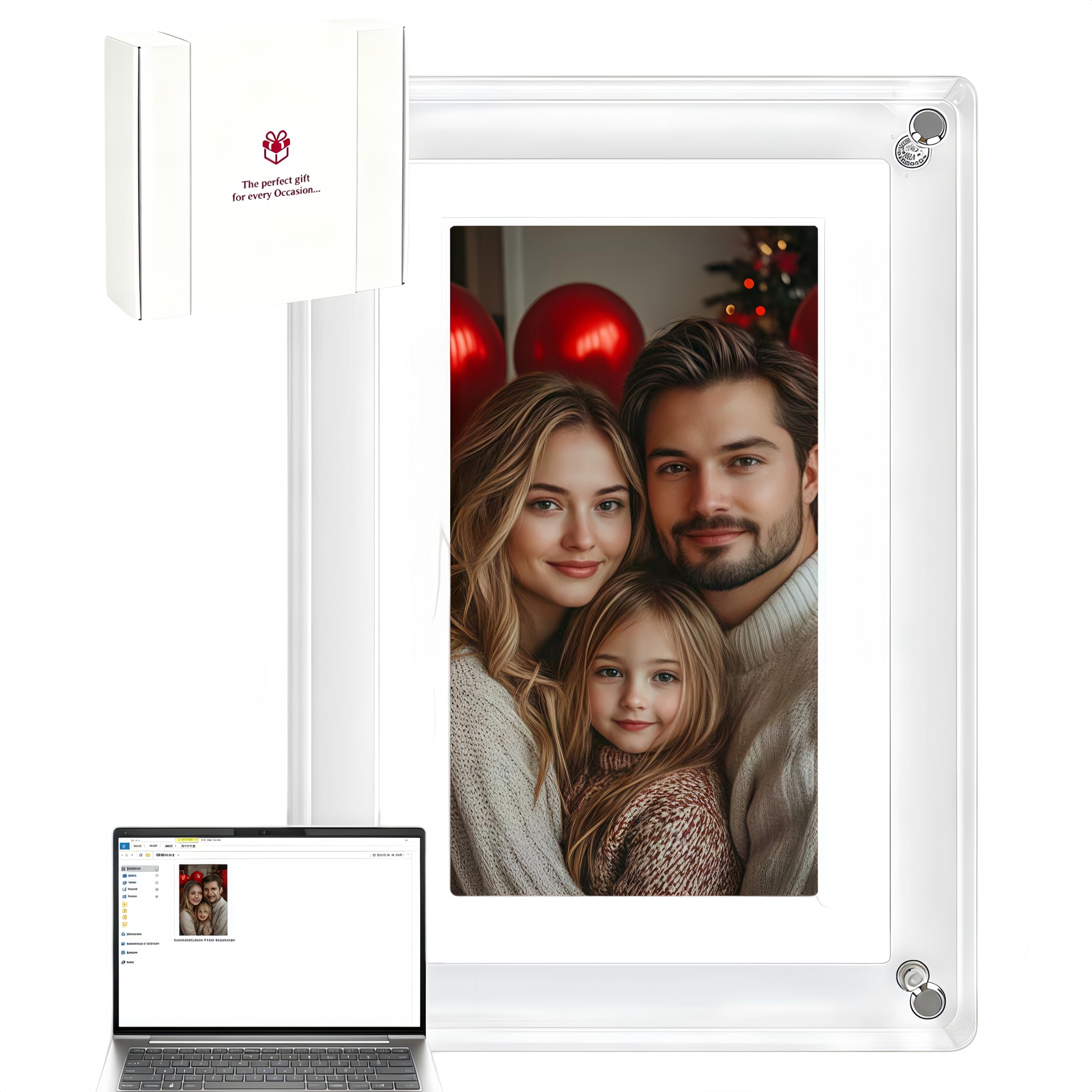 Cadre photo numérique en acrylique de 12,7 cm, mémoire 4G, rotation automatique à 360°, USB-C, cadre numérique et cadre photo numérique.