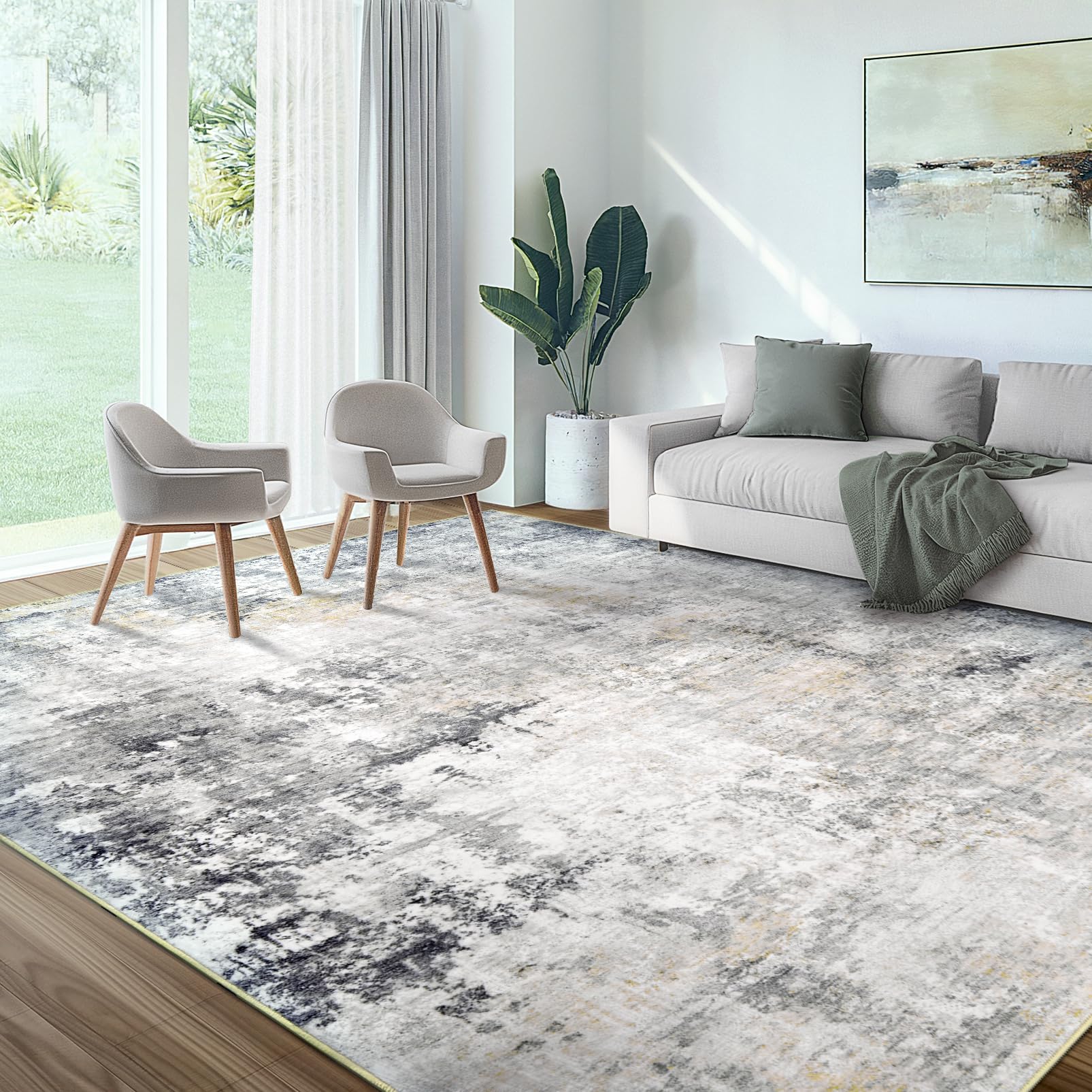 Buy Modern Abstract Washable Area Rug - 8x10 Large Living Room