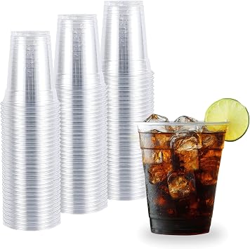 TashiBox [12oz - 150 Cups Plastic Coffee Cups Clear, Disposable Cups for Tea,smoothies Sodas and Mixed Drinks