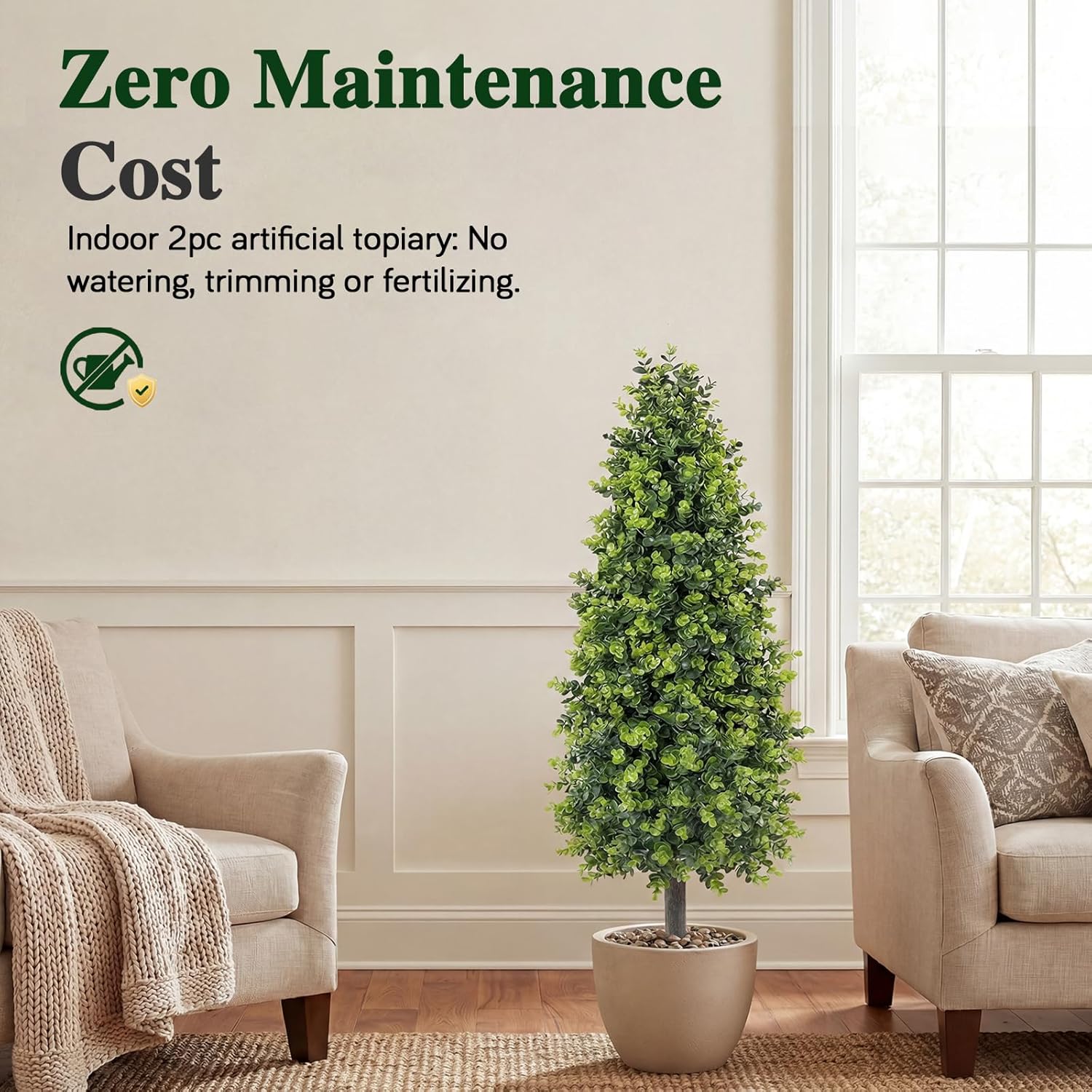 3ft Artificial Topiary Trees with Ground Spike Set of 2 36" Outdoor Faux Plants Realistic Fake Bushes Lifelike Shrubs Decorations for Outdoor Indoor Front Porch Garden (Green, 36in)