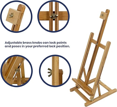 Vista 6 de Pacific Arc Caballete artístico de bambú con marco en H, lienzos de 21 pulgadas para pintar, dibujar, acuarelas, bocetos, imágenes, letreros