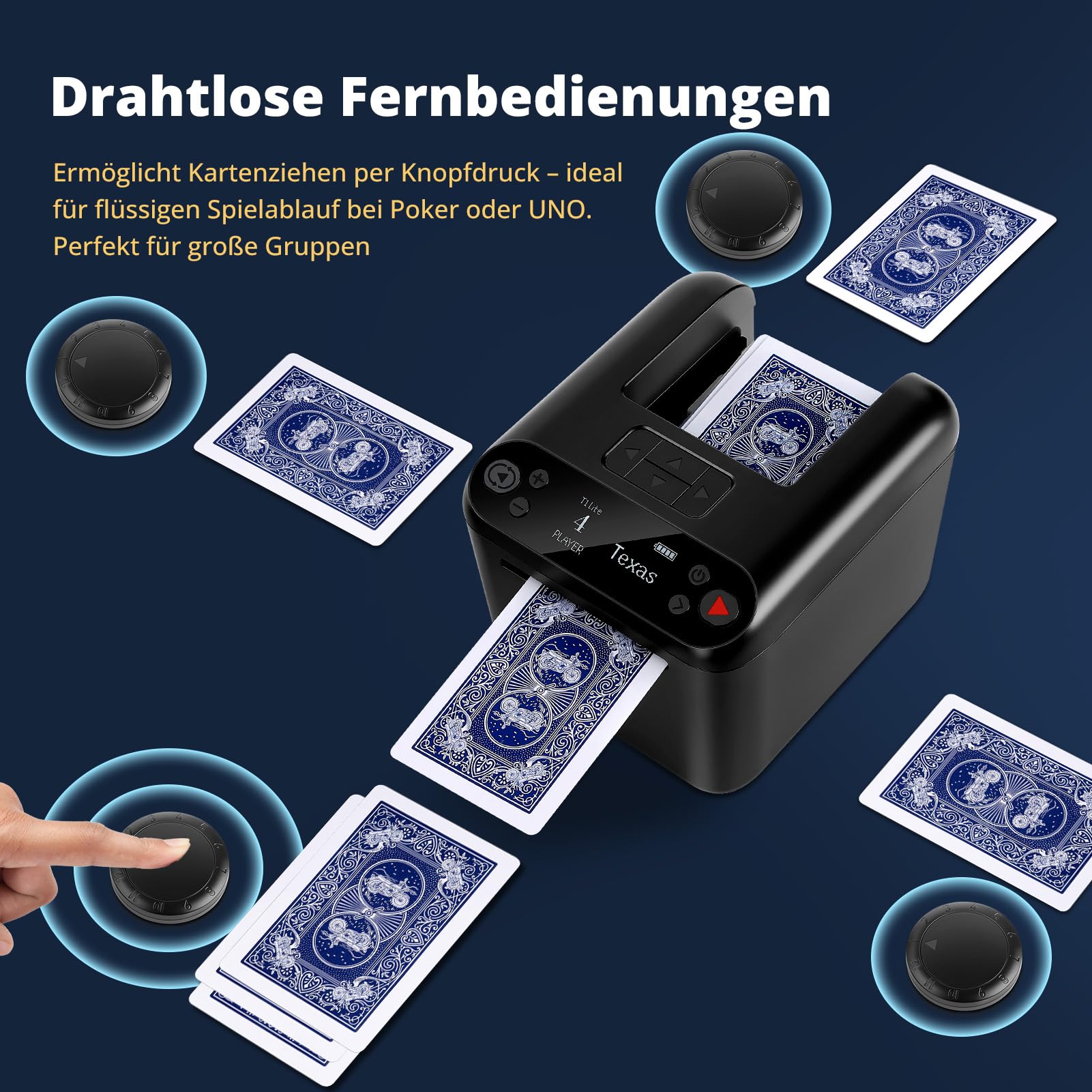 Automatischer Elektrischer Kartensendemaschine Wiederaufladbar für 1/2/3 Decks, 1–12 Spieler, 4 Rufknöpfe, 360°& 180°Drehung, kompatibel mit Texas Hold'em Poker, UNO, Bridge, Blackjack und mehr