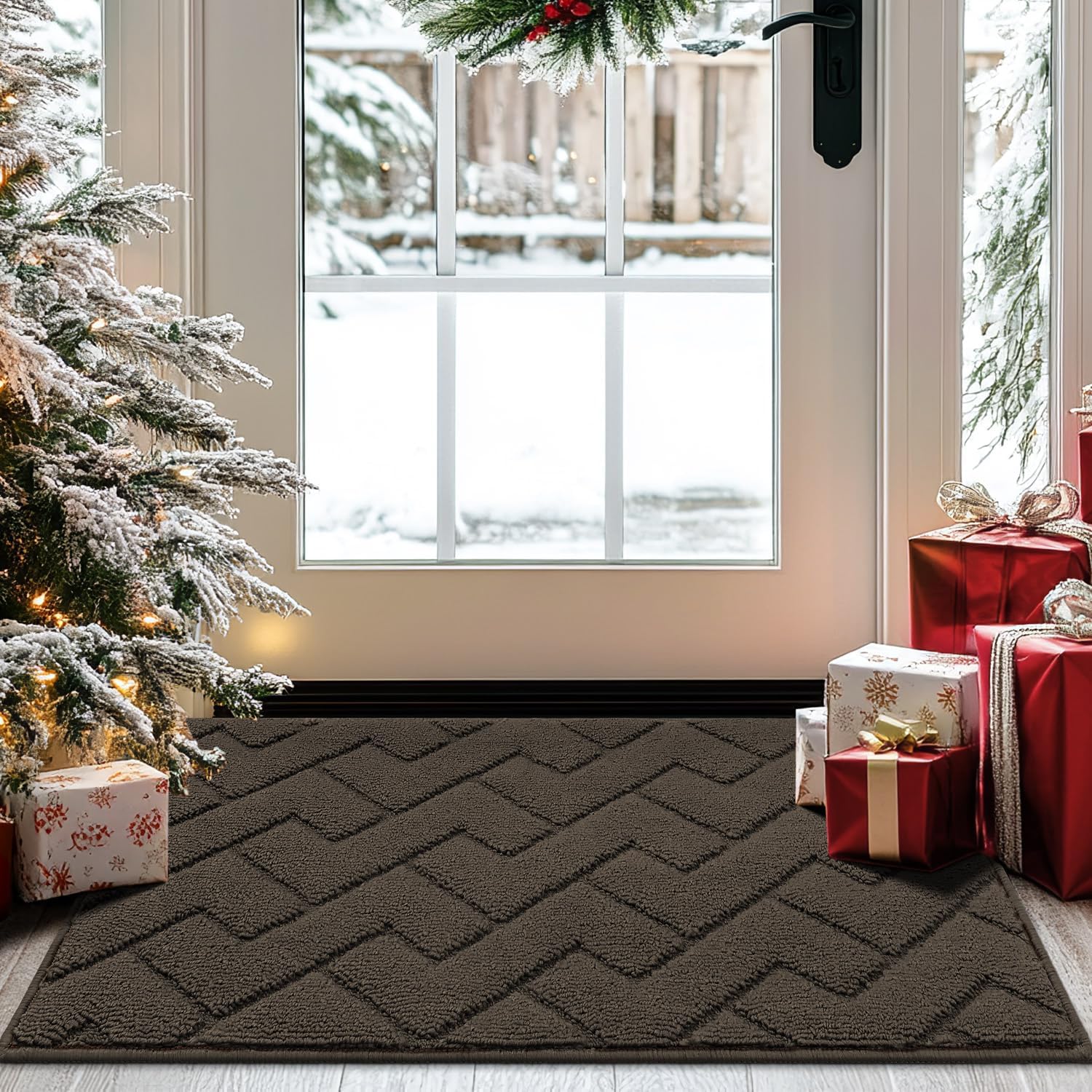 hicorfe Front Door Mat Outside Entrance,20"x31.5" Absorbent Muddy Dirt Resist Welcome Door Mats Outdoor Indoor,Stain and Fade Resistant,Non Slip Backing Entry Mat Doormat for Entryway(Latte) Latte 31.5" x 20" (Rectangular)