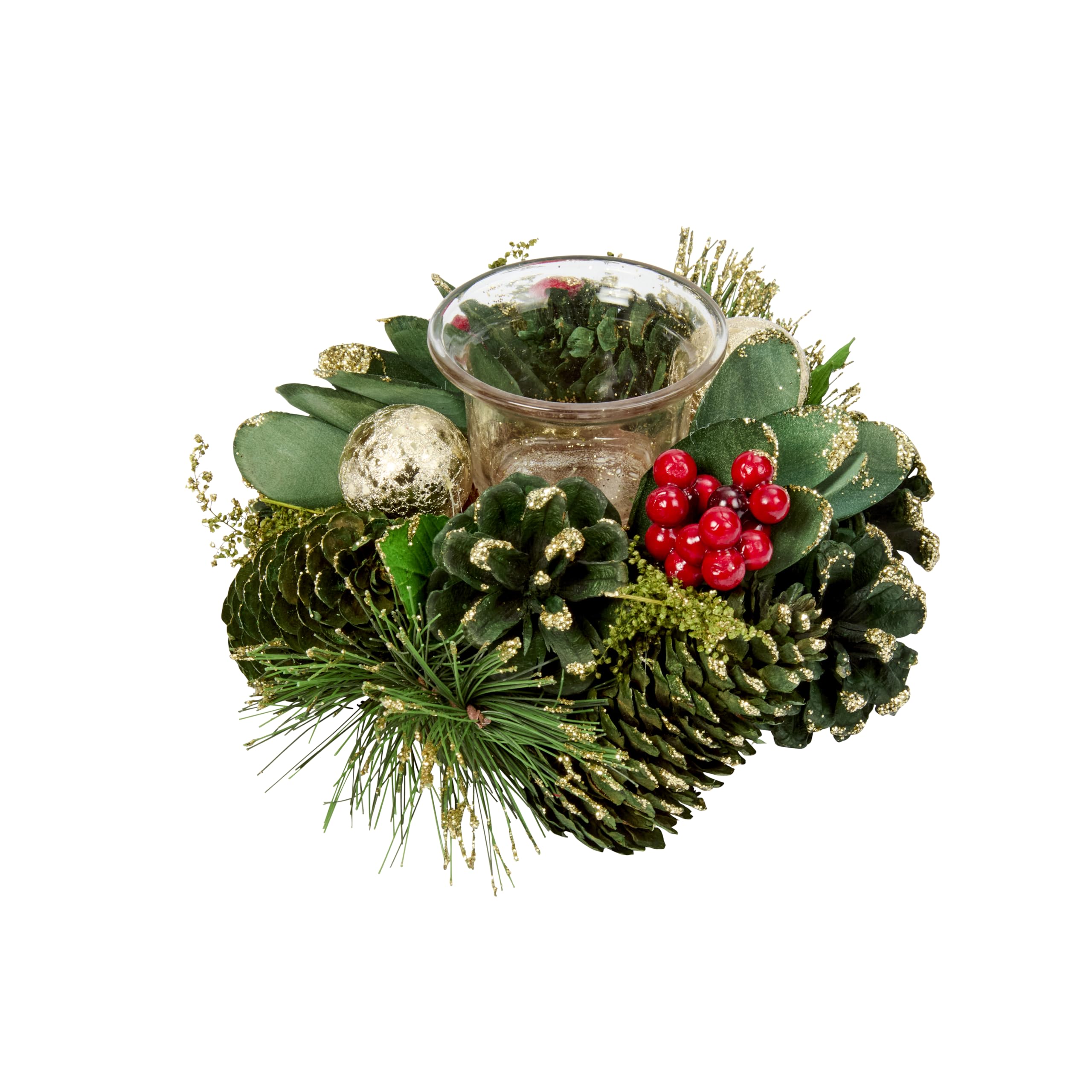 Smart Garden BaublePine Solo Candle Holder – Green Pinecone & Bauble Christmas Table Decoration