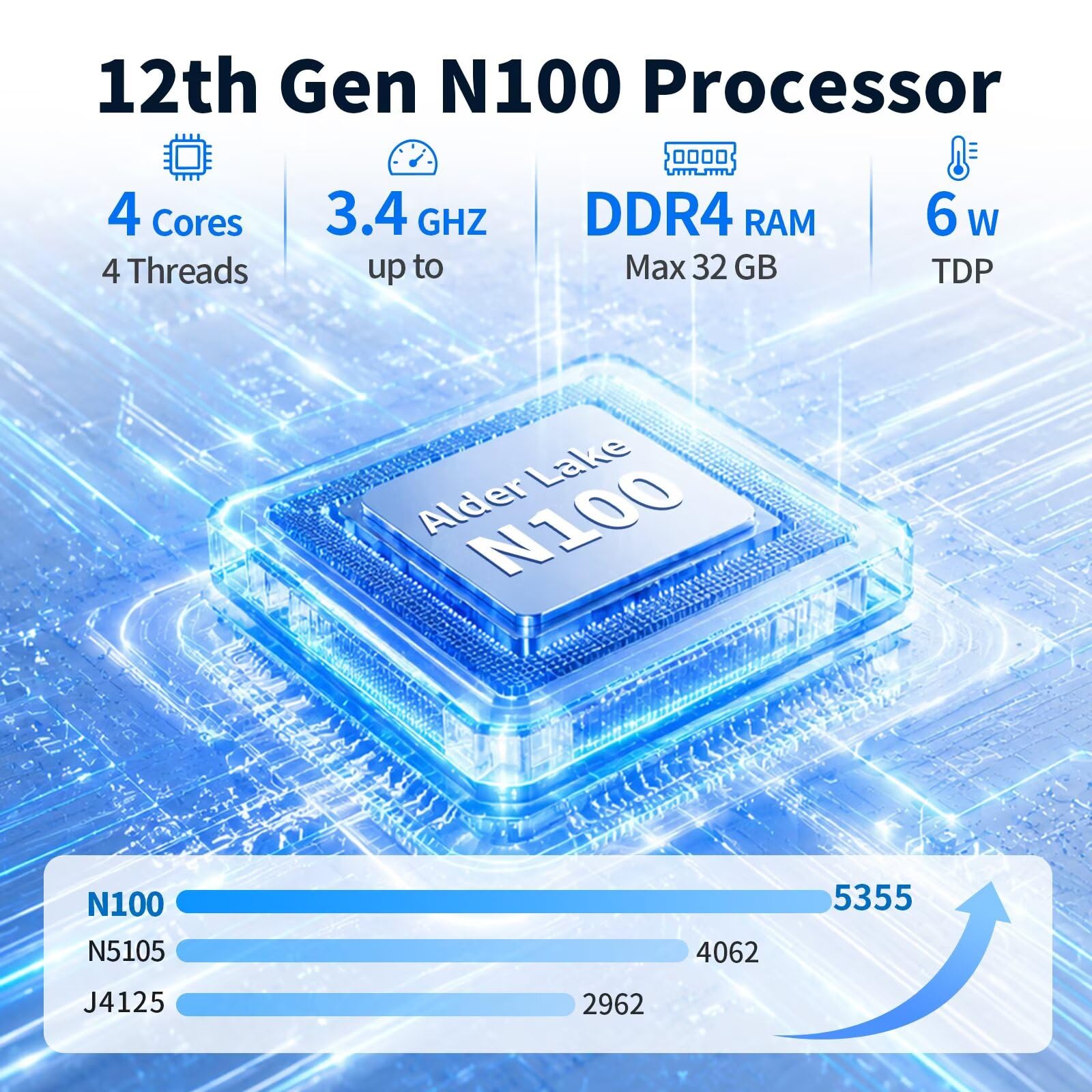 Fanless Mini PC N100, Barebone, Dual LAN Industrial PC, Mini Ordenador de Escritorio Home Office, 4RS232 COM, 4USB3.0, 2USB2.0, Auto Power On