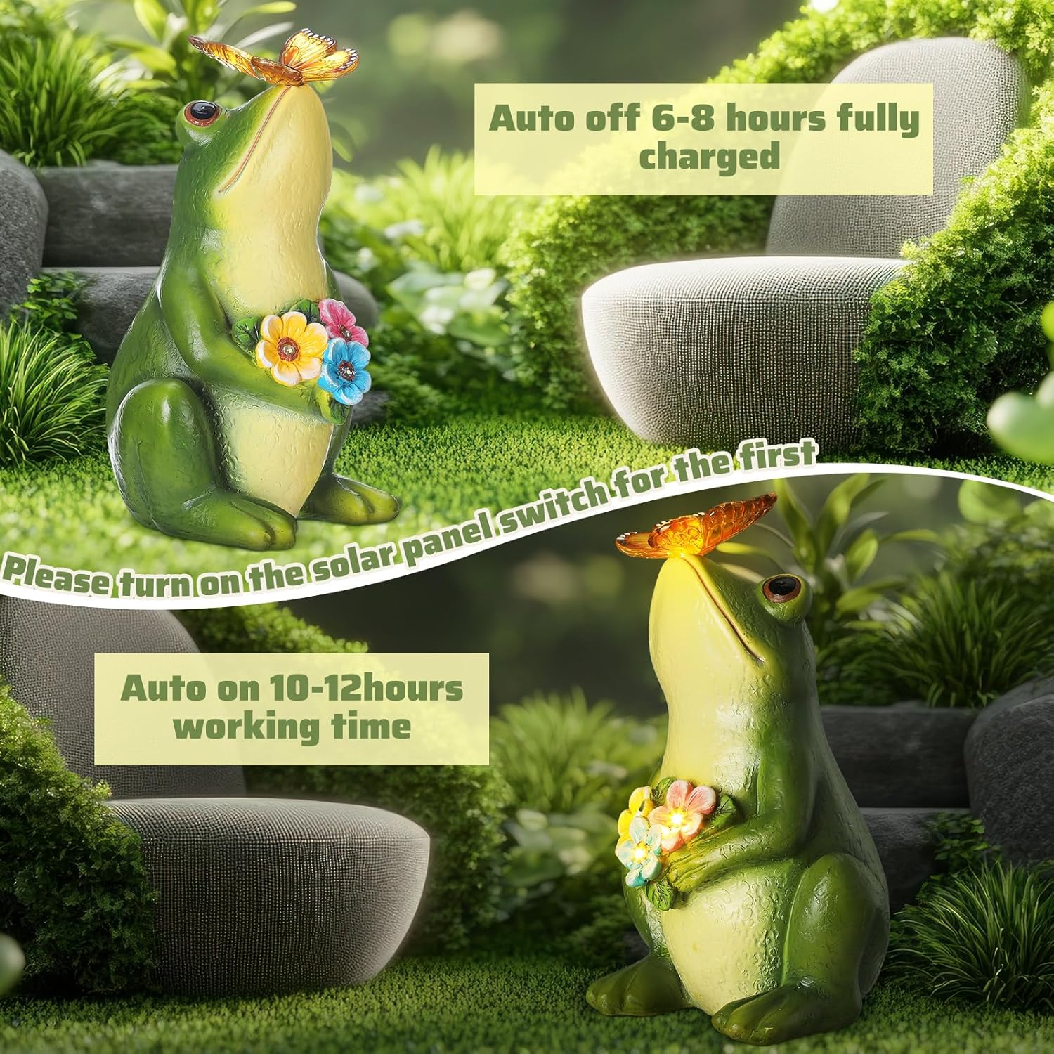 Threehoney Solar Garden Frog Decor Resin Outdoor Frog Decor Figurine with LED Light Frogs Garden Statue for Outside Yard Patio Balcony Ornament Housewarming Gift for Women Mom Grandma