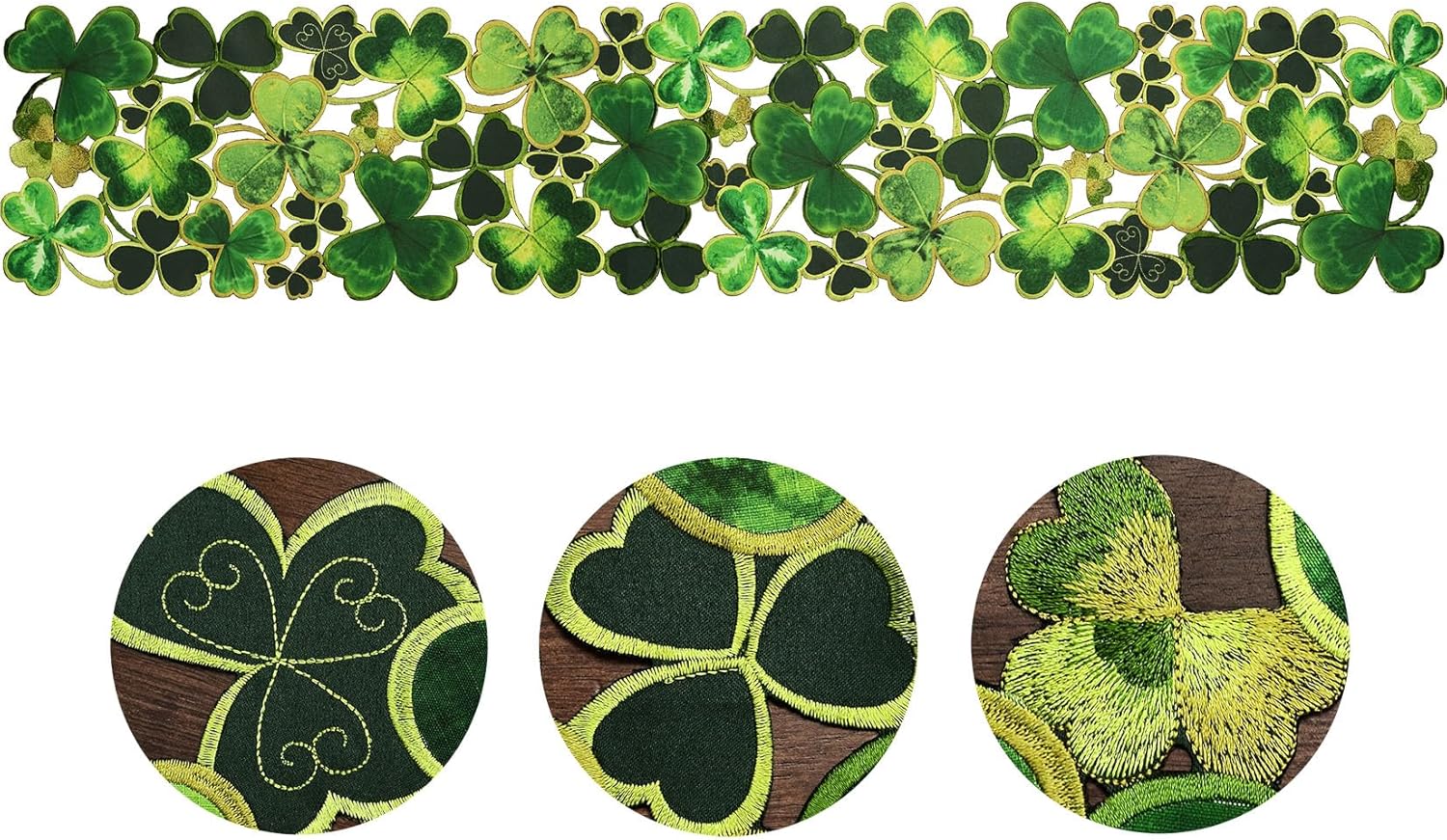 Grelucgo Embroidered Decorative Clover Table Runner for St. Patrick's Day (13x90 inches)