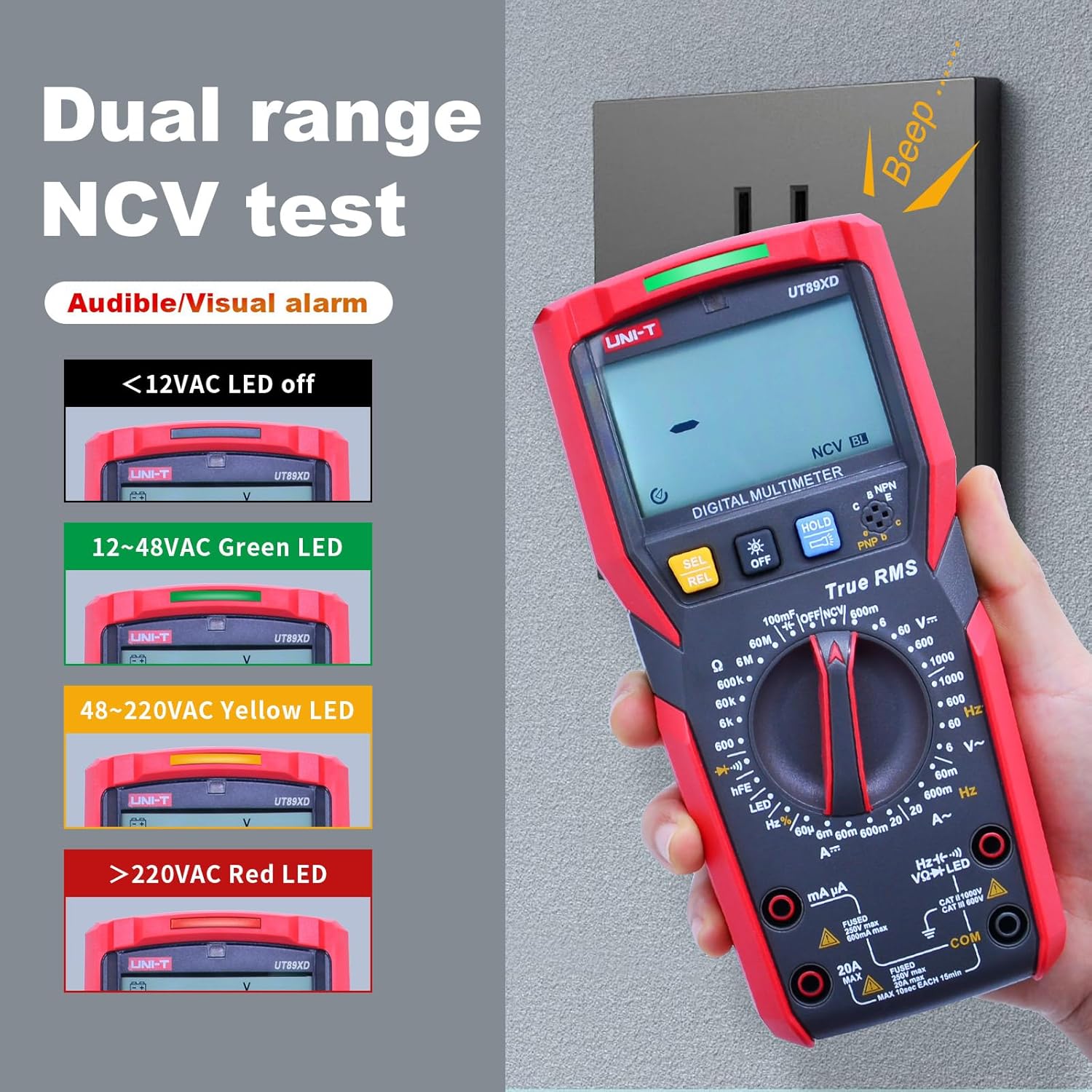 UNI-T UT89XD Digital Multimeter Tester, TRMS 6000 Counts AC DC 1000V Multimetro Volt Ohm Meter Automotive Electrical Capacitance Multimeter, Measures Current Temperature NCV Resistance