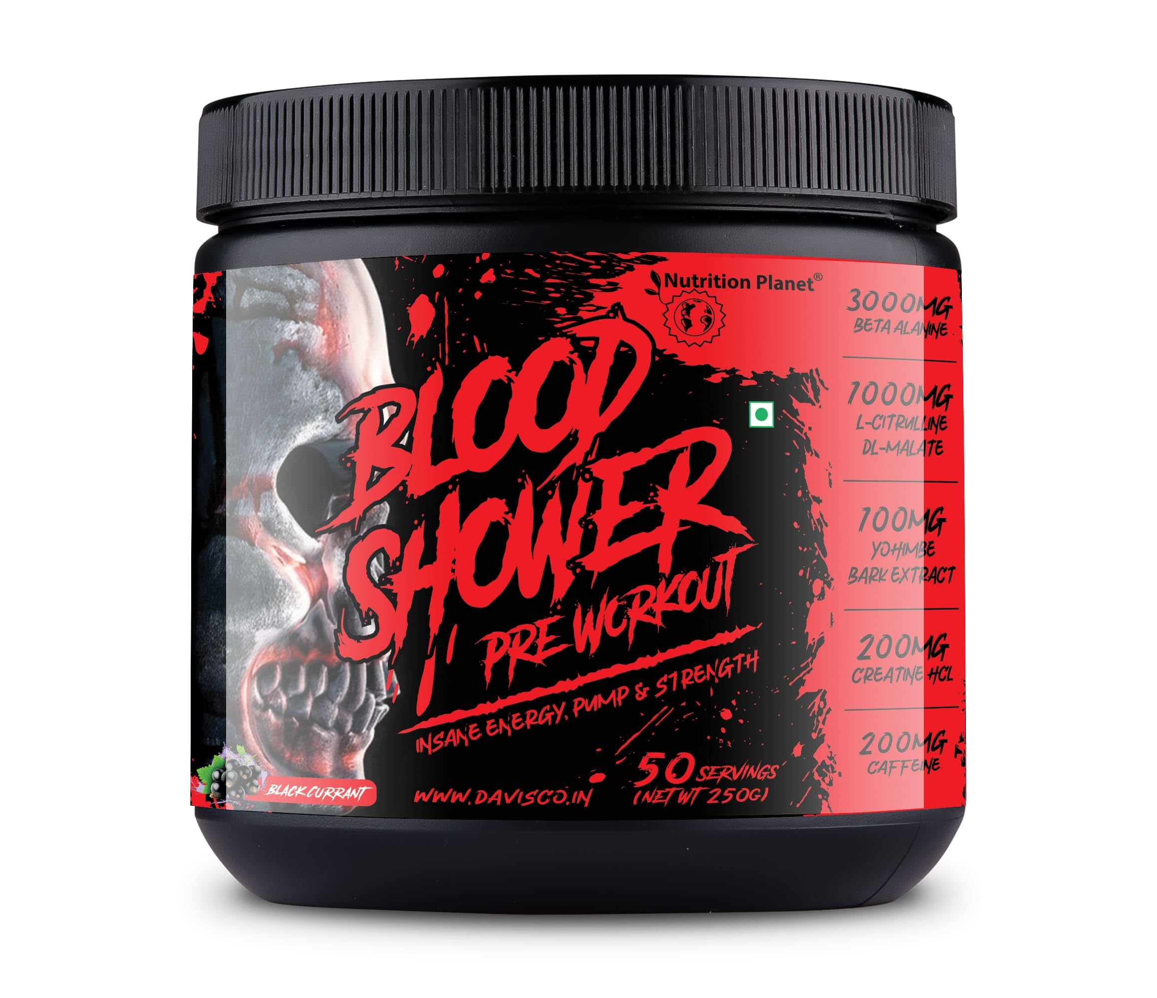 Nutrition Planet Blood Shower Pre Workout (250g, 50 Servings) (Black Currant)