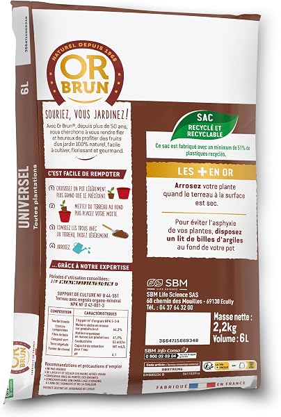 Or Brun Terreau Rempotage Universel - 6L - pour Toutes Les Plantes en Pots - Améliore la Croissance OBRTREM6U - 2