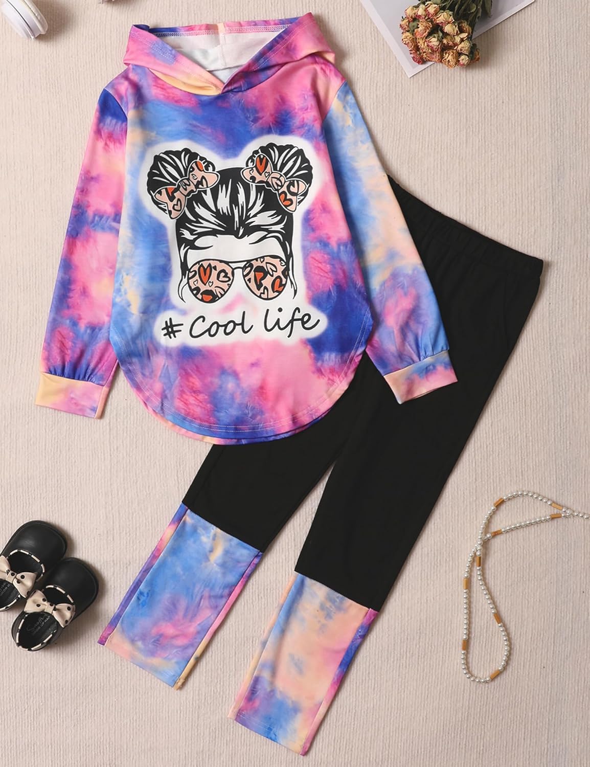 Girls Clothes Tie Dye Long Sleeve Hoodie Sweatshirt and Pants Sets Cute Girl Outfits Size 5-14 Years - Image 2