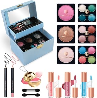 Color Nymph Makeup Gift Set for Teens Makeup Organizer with Mirror - Blue | Make Up Kit for Girl Starter Cosmetic Gift Set with Lockable Makeup Organizer, Makeup Palette Lip Balm Key Chain Eyeliner