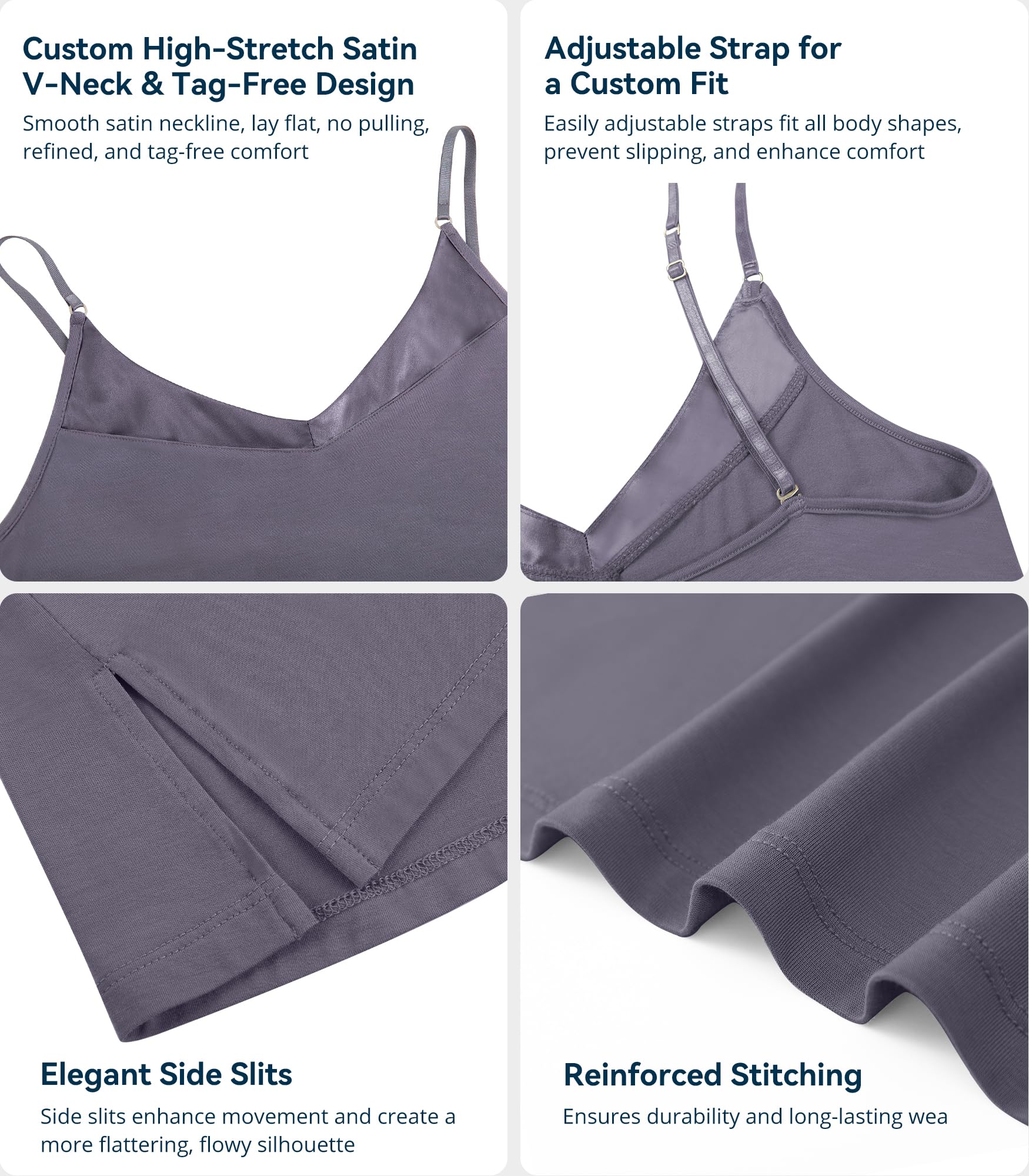WiWi Bamboo Nightgowns for Women Comfy V Neck Full Slips Nightdress Plus Size Lightweight Spaghetti Strap Camisole S-4X