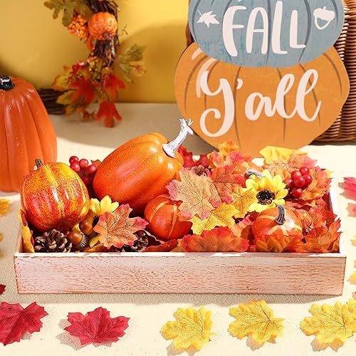 Miniatura 5 de 24 piezas de decoraciones de otoño de Acción de Gracias para mesa, incluye centro de mesa de calabaza falsa para mesa, hojas de arce artificiales,
