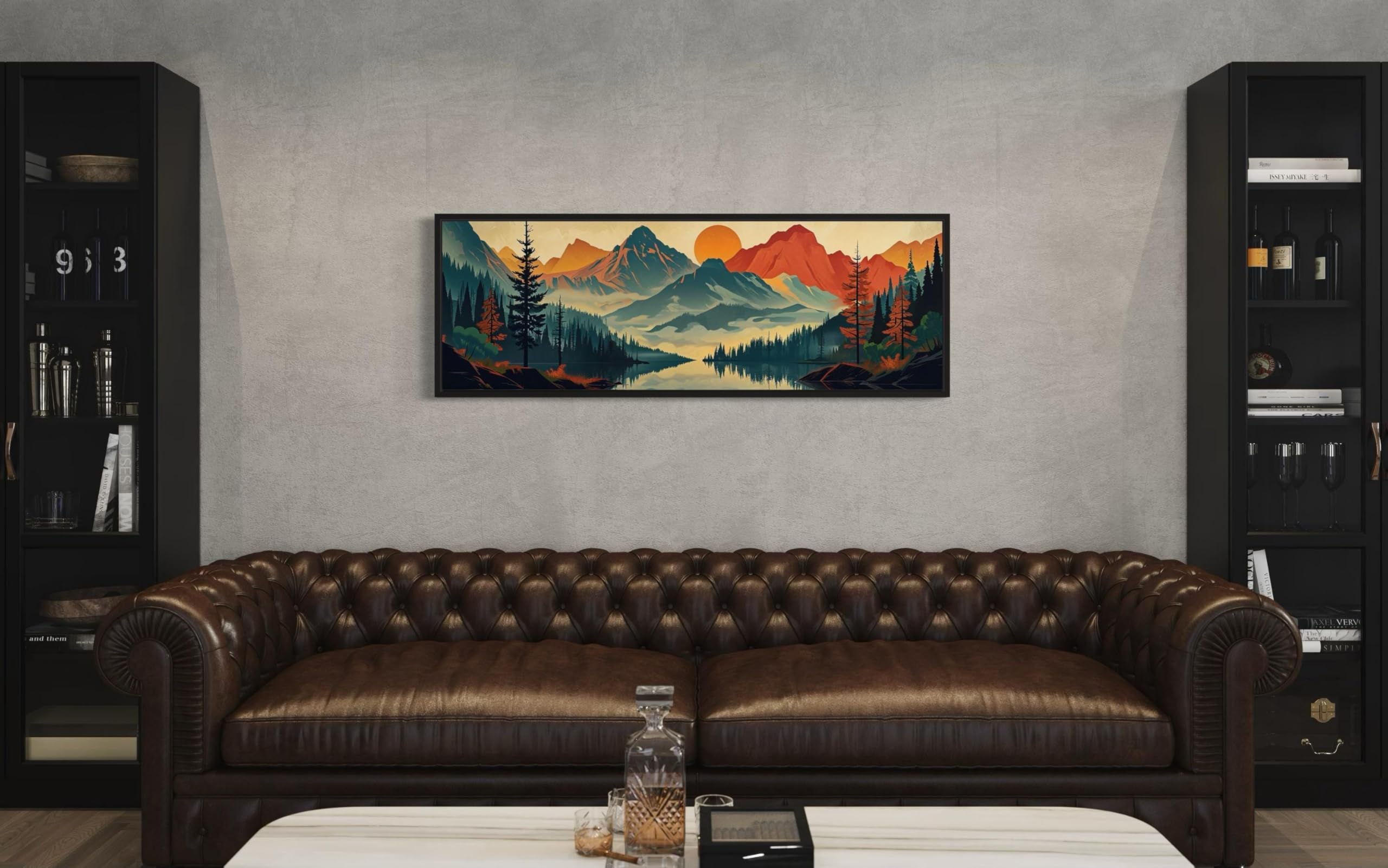 LMYCHENG Horizontal Panoramic Wall Art, Landscape Canvas Oil Painting, Forest Lake Posters, Mid Century Modern Decor Canvas Print(80x160cm/Frameless)