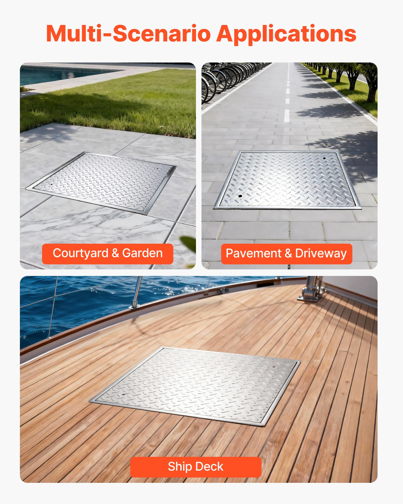 VEVOR Schachtabdeckung mit Rahmen 50 x 50 cm, Quadratischer Schachtdeckel Klärgrubendeckel, Hochbelastbarer Rutschfester Gullydeckel aus Kohlenstoffstahl für Abflussrinne, für Gehwege Gärten Höfe