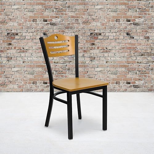 Miniatura 2 de Flash Furniture HERCULES Series - Silla de restaurante de metal con respaldo de listones negros, respaldo y asiento de madera natural