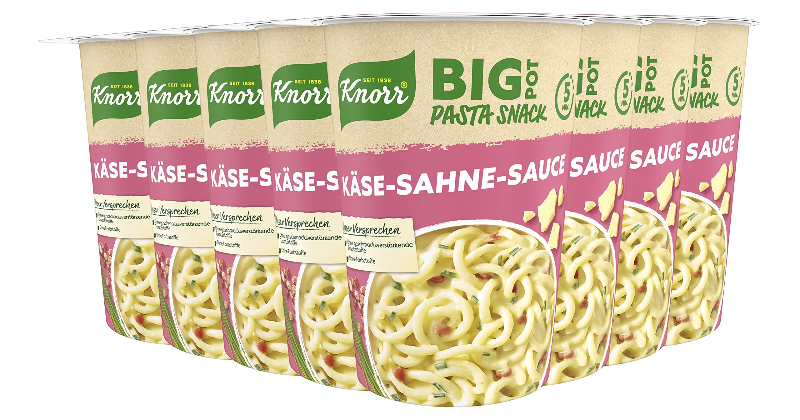 Knorr Instant Nudeln Asia Noodles verschiedene Sorten schnelles Nudelgericht 24 Stück & Big Pasta Snack Pot Käse-Sahne-Sauce leckeres Nudelgericht fertig in nur 5 Minuten 8 x 92 g Becher