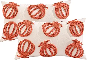 Tosleo Halloween Throw Pillow Covers 12x20 inch Set of 2 Halloween Orange Hollowed-Out Pumpkins Embroidered Pillow Cases Thanksgiving Home Party Pumpkin Fall Decor Pillowcases Lumbar Cushion Covers