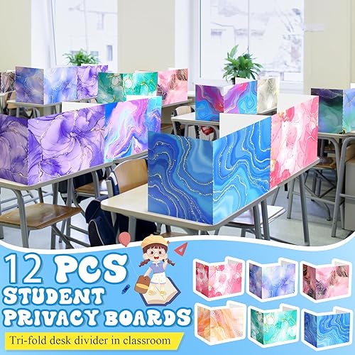 Miniatura 2 de SATINIOR 12 carpetas de privacidad, separadores de escritorio, tableros de privacidad para privacidad en el aula, 12 estilos, separadores de prueba