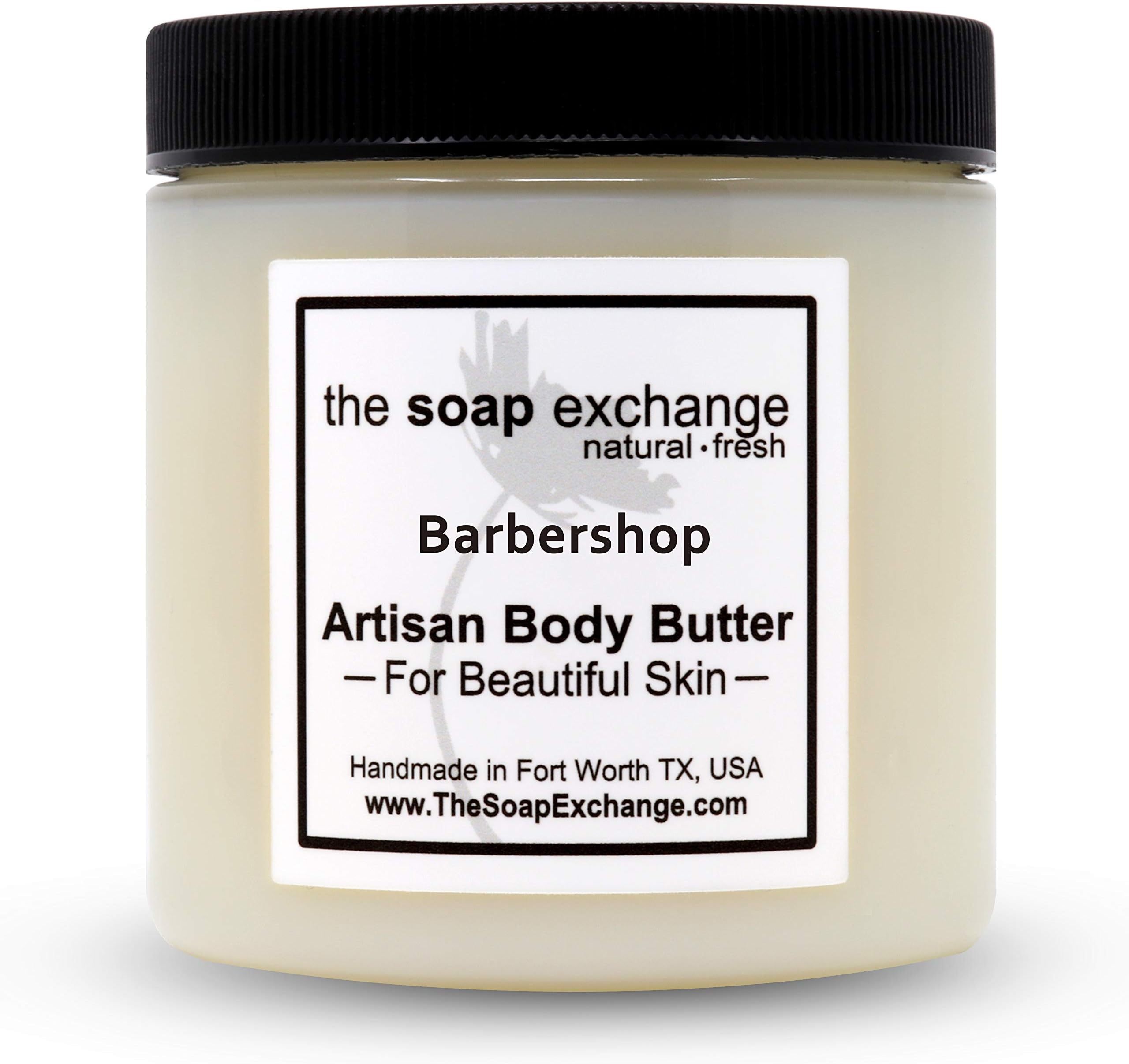 Body Butter - Barbershop Scent - Hand Crafted 4 fl oz / 120 ml Natural Artisan Skin Care, Shea Butter, Aloe Vera, Nourish, Moisturize, & Protect. Made in the USA.