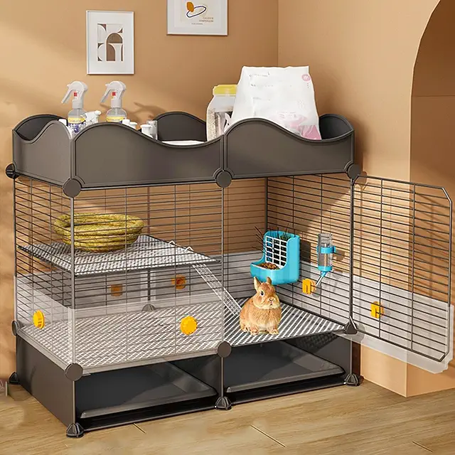 Gabbia per Conigli da Interno Robusta 72x37x64cm in Ferro Bianco Nero